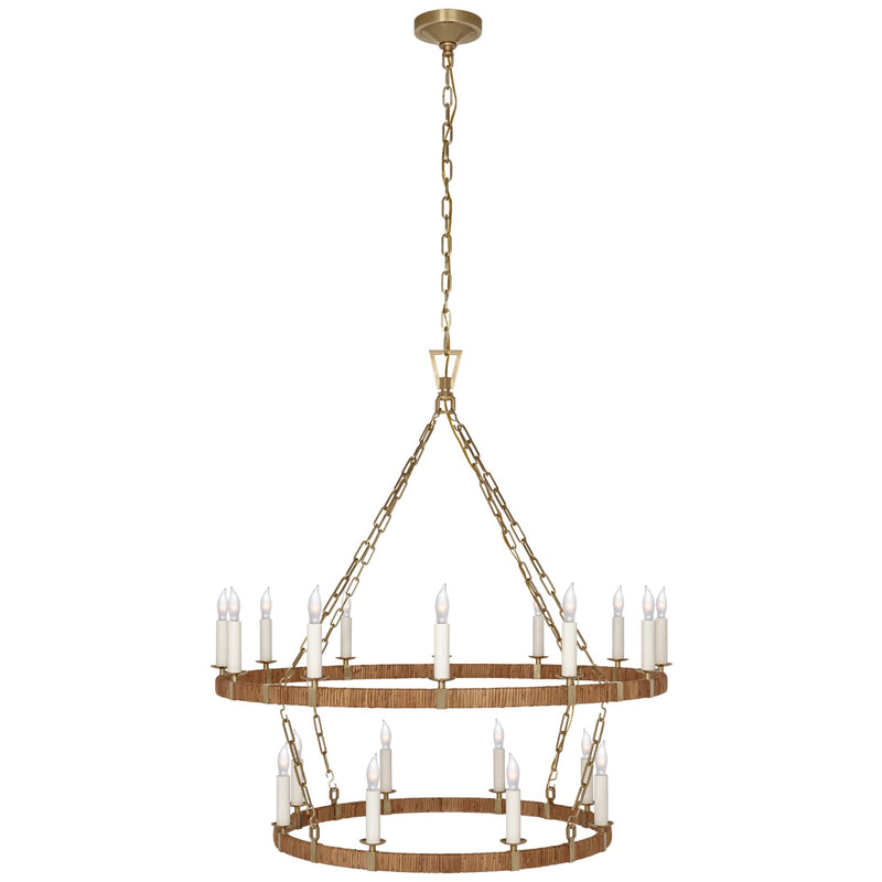 Visual Comfort Signature CHC 5880AB/NRT LED Chandelier, Antique-Burnished Brass and Natural Rattan