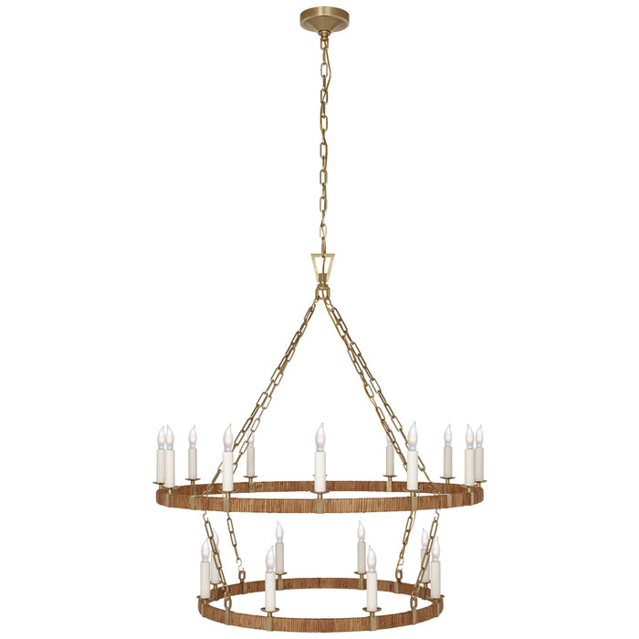 Visual Comfort Signature CHC 5880AB/NRT LED Chandelier, Antique-Burnished Brass and Natural Rattan
