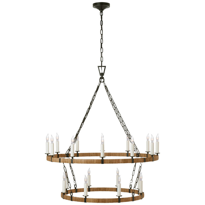 Visual Comfort Signature CHC 5880AI/NRT LED Chandelier, Aged Iron and Natural Rattan