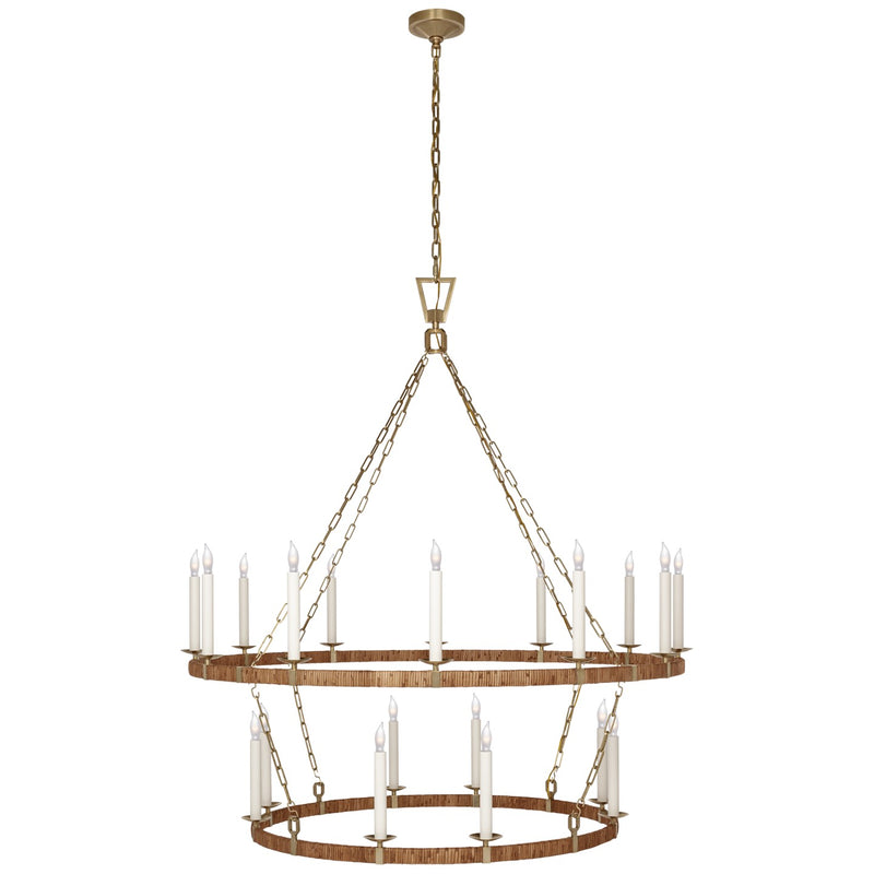 Visual Comfort Signature CHC 5882AB/NRT LED Chandelier, Antique-Burnished Brass and Natural Rattan
