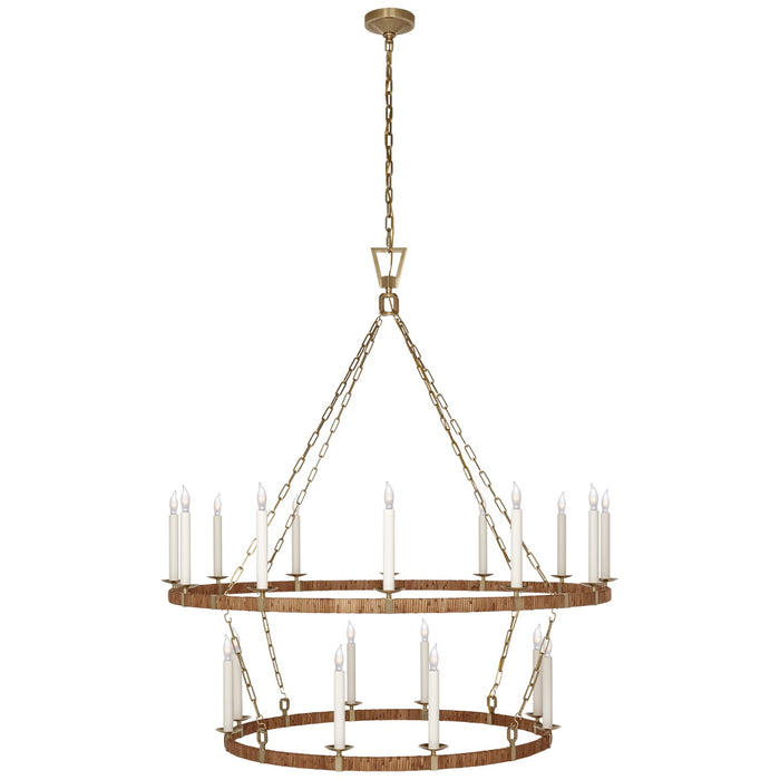Visual Comfort Signature CHC 5882AB/NRT LED Chandelier, Antique-Burnished Brass and Natural Rattan