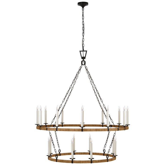 Visual Comfort Signature CHC 5882AI/NRT LED Chandelier, Aged Iron and Natural Rattan