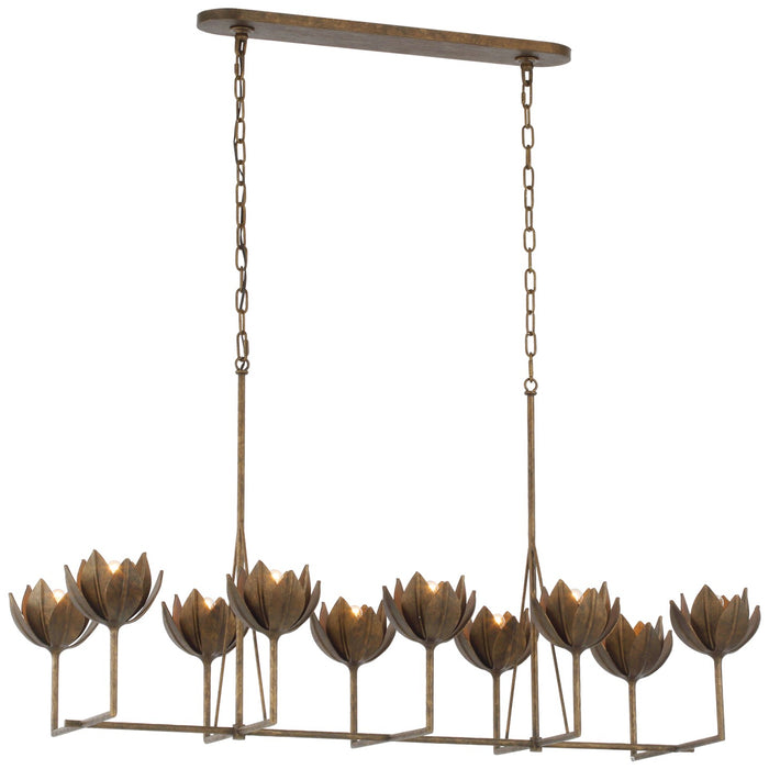 Visual Comfort Signature JN 5313ABL LED Linear Chandelier, Antique Bronze Leaf