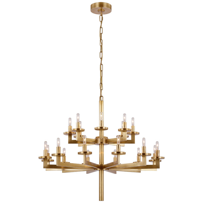 Visual Comfort Signature KW 5201AB 20 Light Chandelier, Antique-Burnished Brass