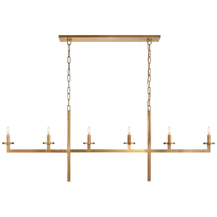 Visual Comfort Signature KW 5203AB Six Light Linear Chandelier, Antique-Burnished Brass