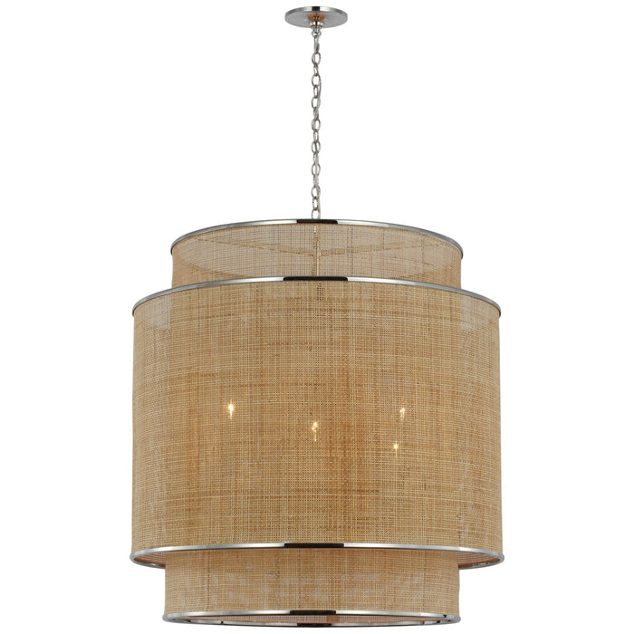 Visual Comfort Signature MF 5025PN/NRT LED Pendant, Polished Nickel and Natural Rattan Caning