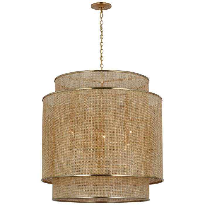 Visual Comfort Signature MF 5025SB/NRT LED Pendant, Soft Brass and Natural Rattan Caning