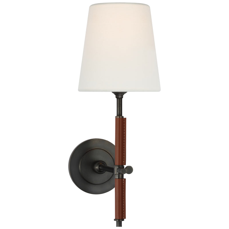 Visual Comfort Signature TOB 2580BZ/SDL-L LED Wall Sconce, Bronze and Saddle Leather