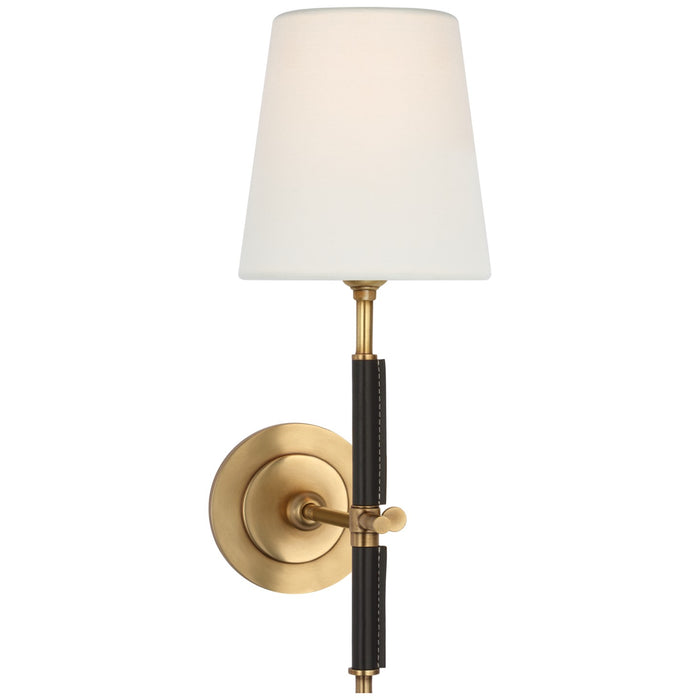 Visual Comfort Signature TOB 2580HAB/CHC-L LED Wall Sconce, Hand-Rubbed Antique Brass and Chocolate Leather