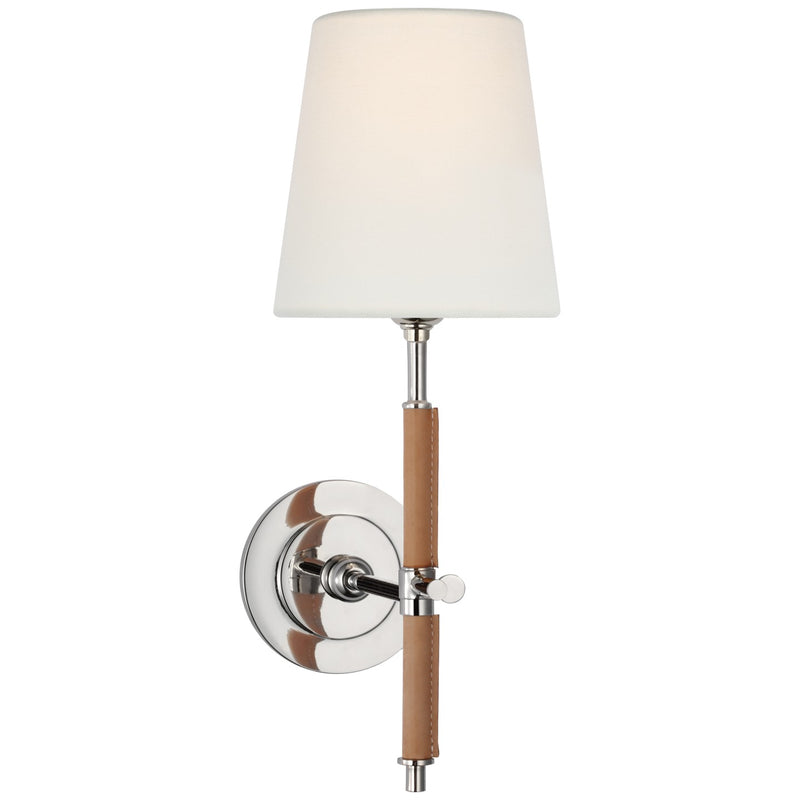 Visual Comfort Signature TOB 2580PN/NAT-L LED Wall Sconce, Polished Nickel and Natural Leather