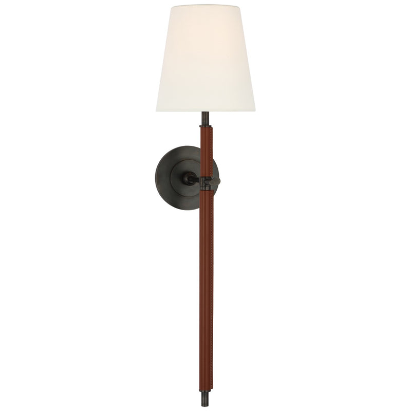 Visual Comfort Signature TOB 2582BZ/SDL-L LED Wall Sconce, Bronze and Saddle Leather