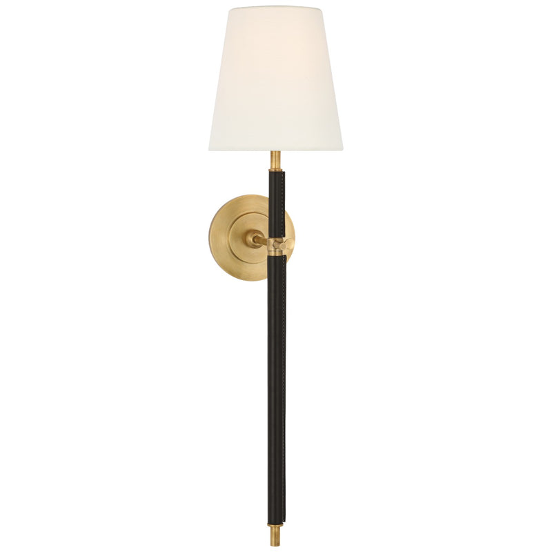 Visual Comfort Signature TOB 2582HAB/CHC-L LED Wall Sconce, Hand-Rubbed Antique Brass and Chocolate Leather