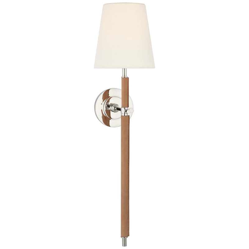 Visual Comfort Signature TOB 2582PN/NAT-L LED Wall Sconce, Polished Nickel and Natural Leather