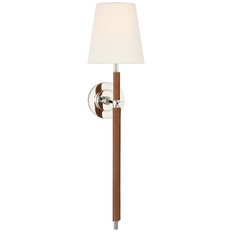 Visual Comfort Signature TOB 2582PN/NAT-L LED Wall Sconce, Polished Nickel and Natural Leather