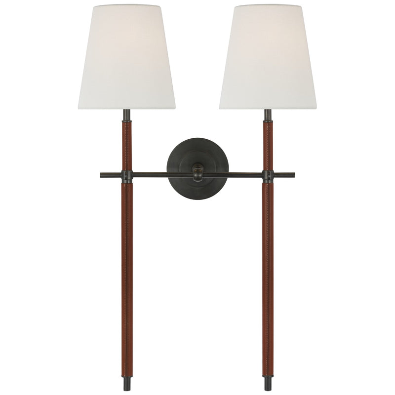Visual Comfort Signature TOB 2584BZ/SDL-L LED Wall Sconce, Bronze and Saddle Leather