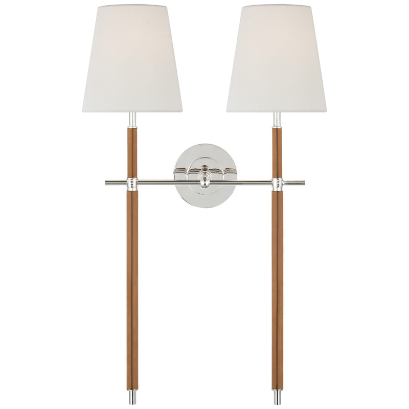 Visual Comfort Signature TOB 2584PN/NAT-L LED Wall Sconce, Polished Nickel and Natural Leather