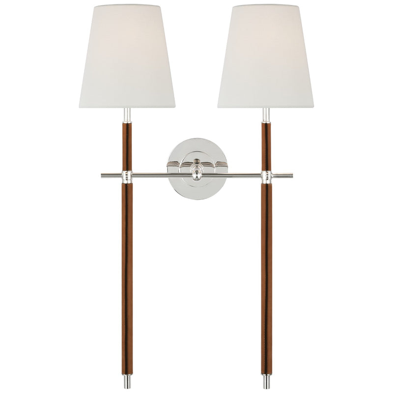 Visual Comfort Signature TOB 2584PN/NAT-L LED Wall Sconce, Polished Nickel and Natural Leather