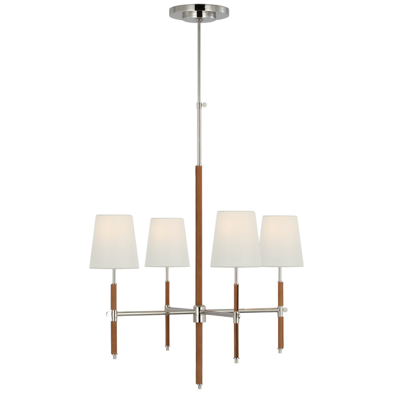 Visual Comfort Signature TOB 5580PN/NAT-L LED Chandelier, Polished Nickel and Natural Leather