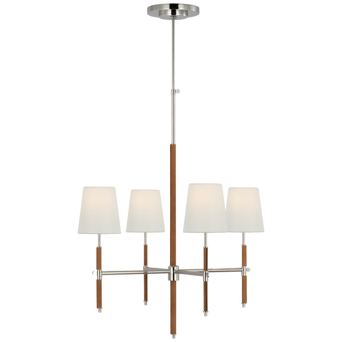 Visual Comfort Signature TOB 5580PN/NAT-L LED Chandelier, Polished Nickel and Natural Leather