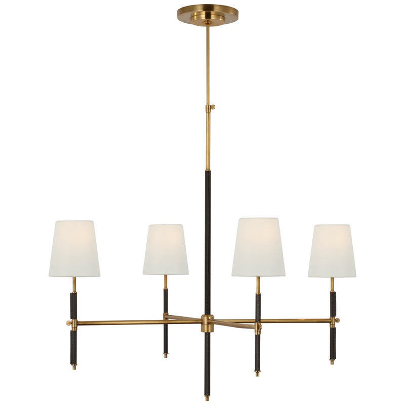 Visual Comfort Signature TOB 5582HAB/CHC-L LED Chandelier, Hand-Rubbed Antique Brass and Chocolate Leather