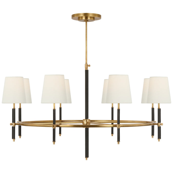 Visual Comfort Signature TOB 5588HAB/CHC-L LED Chandelier, Hand-Rubbed Antique Brass and Chocolate Leather
