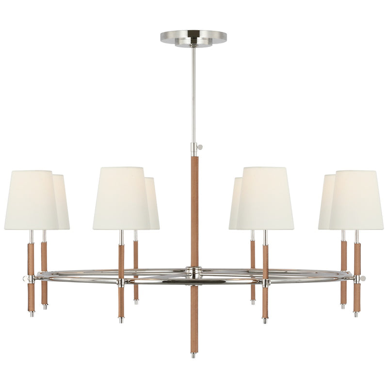 Visual Comfort Signature TOB 5588PN/NAT-L LED Chandelier, Polished Nickel and Natural Leather