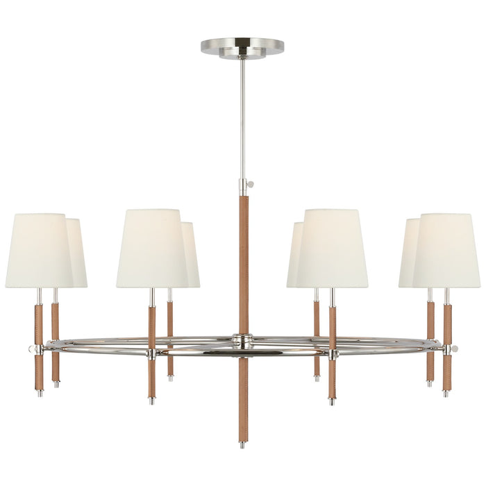 Visual Comfort Signature TOB 5588PN/NAT-L LED Chandelier, Polished Nickel and Natural Leather