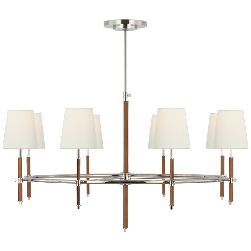 Visual Comfort Signature TOB 5588PN/NAT-L LED Chandelier, Polished Nickel and Natural Leather