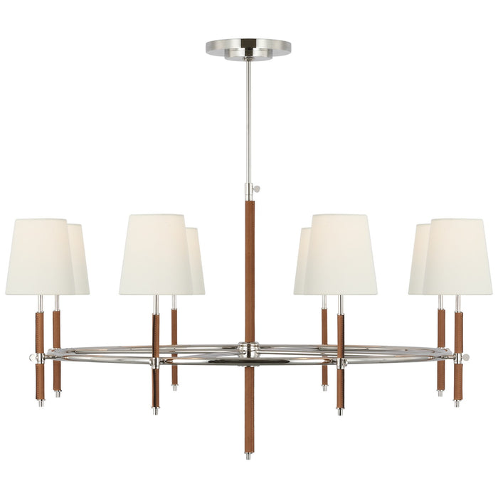 Visual Comfort Signature TOB 5588PN/NAT-L LED Chandelier, Polished Nickel and Natural Leather
