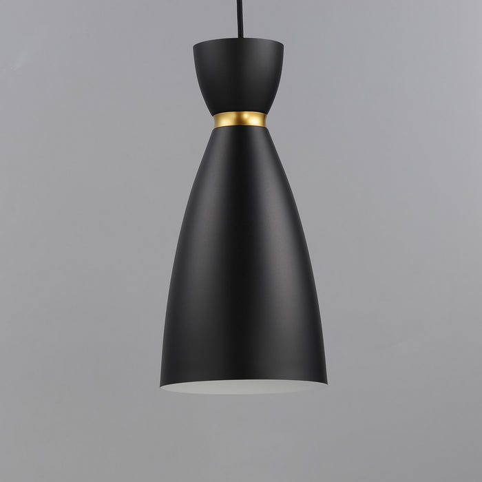 Maxim 11301BKSBR One Light Mini Pendant, Black / Satin Brass