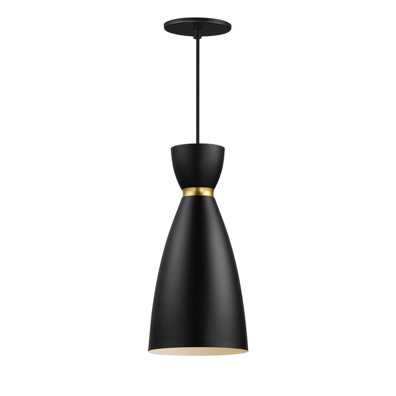 Maxim 11301BKSBR One Light Mini Pendant, Black / Satin Brass