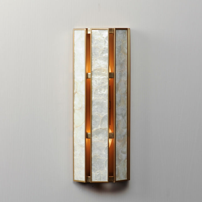 Maxim 12801CZNAB Two Light Wall Sconce, Capiz / Natural Aged Brass