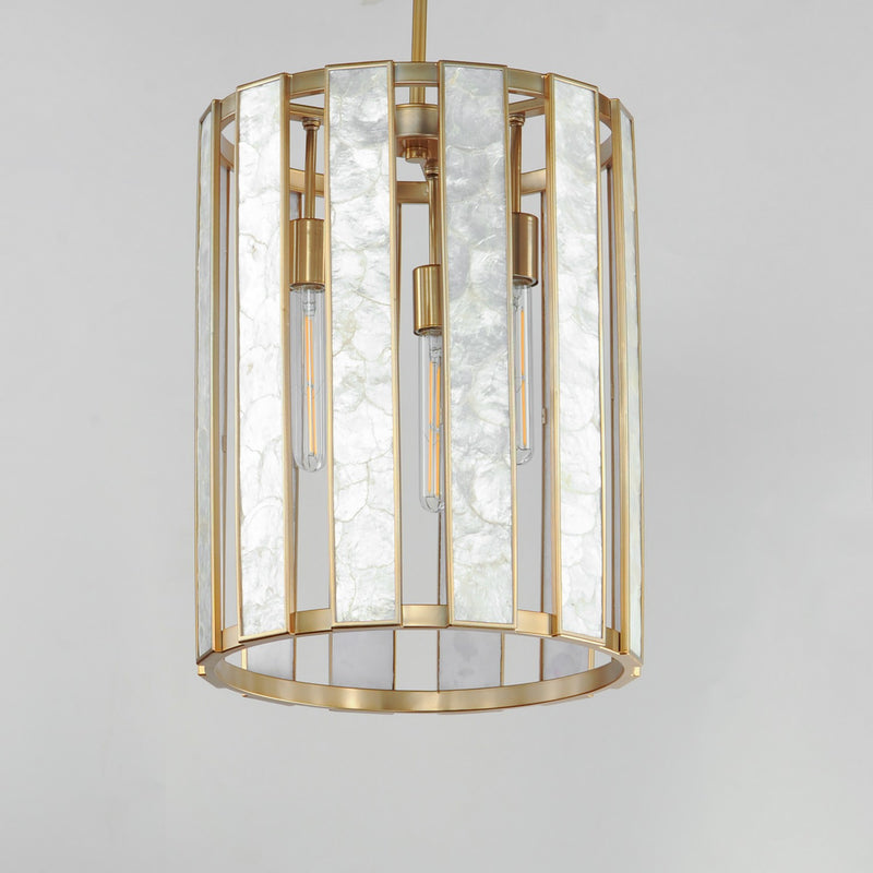 Maxim 12802CZNAB Three Light Foyer Pendant, Capiz / Natural Aged Brass