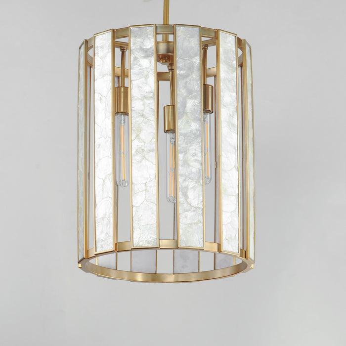 Maxim 12802CZNAB Three Light Foyer Pendant, Capiz / Natural Aged Brass