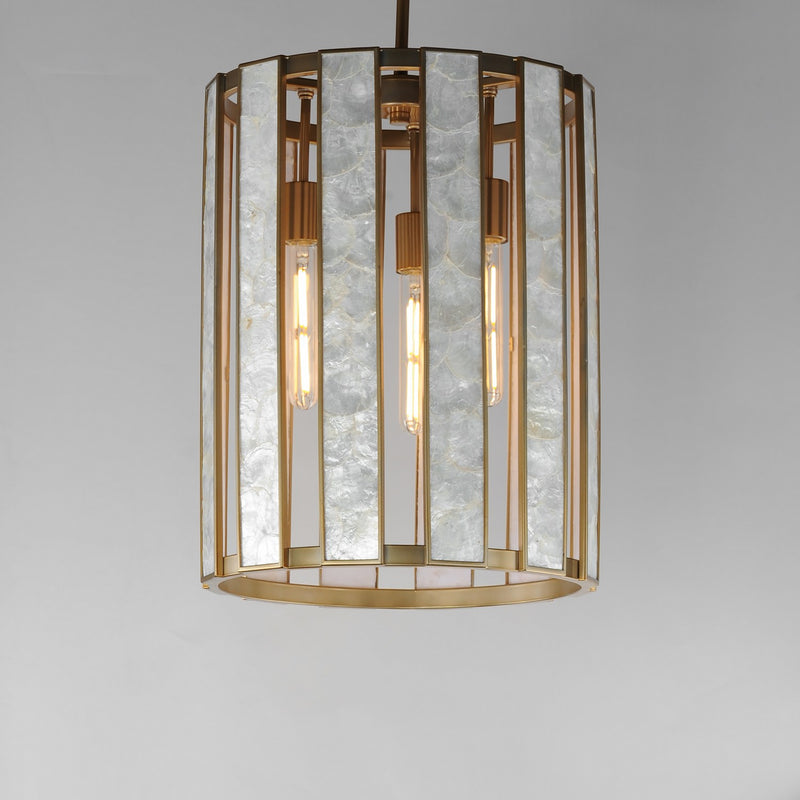 Maxim 12802CZNAB Three Light Foyer Pendant, Capiz / Natural Aged Brass