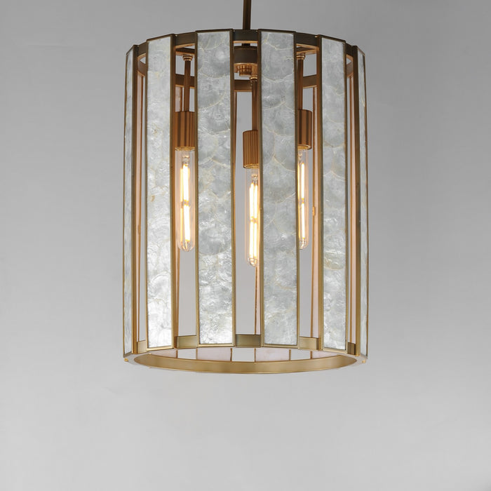Maxim 12802CZNAB Three Light Foyer Pendant, Capiz / Natural Aged Brass