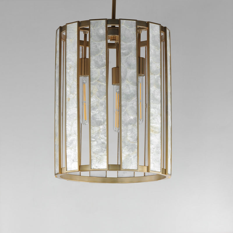 Maxim 12802CZNAB Three Light Foyer Pendant, Capiz / Natural Aged Brass