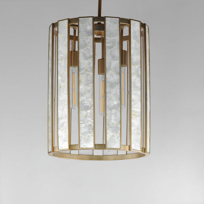 Maxim 12802CZNAB Three Light Foyer Pendant, Capiz / Natural Aged Brass
