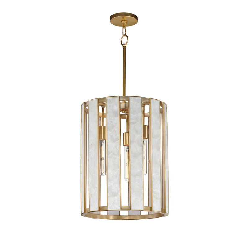 Maxim 12802CZNAB Three Light Foyer Pendant, Capiz / Natural Aged Brass