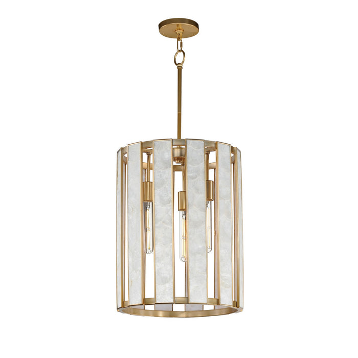 Maxim 12802CZNAB Three Light Foyer Pendant, Capiz / Natural Aged Brass
