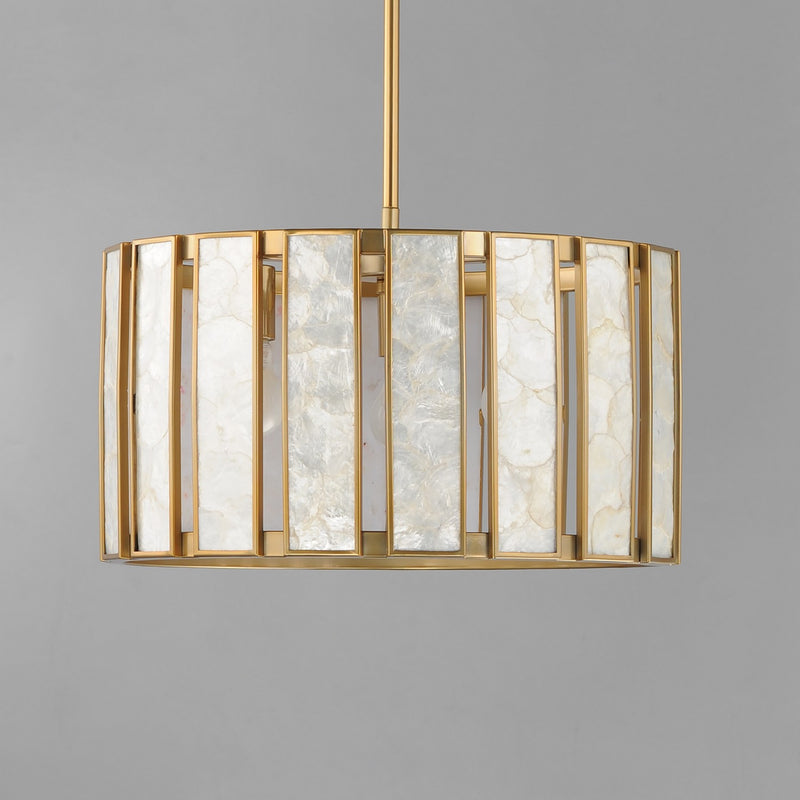 Maxim 12803CZNAB Three Light Pendant, Capiz / Natural Aged Brass