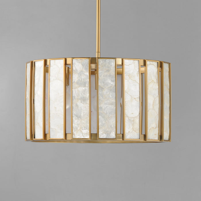 Maxim 12803CZNAB Three Light Pendant, Capiz / Natural Aged Brass