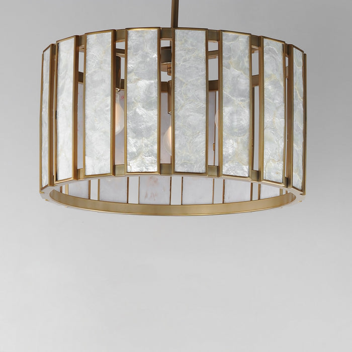 Maxim 12803CZNAB Three Light Pendant, Capiz / Natural Aged Brass