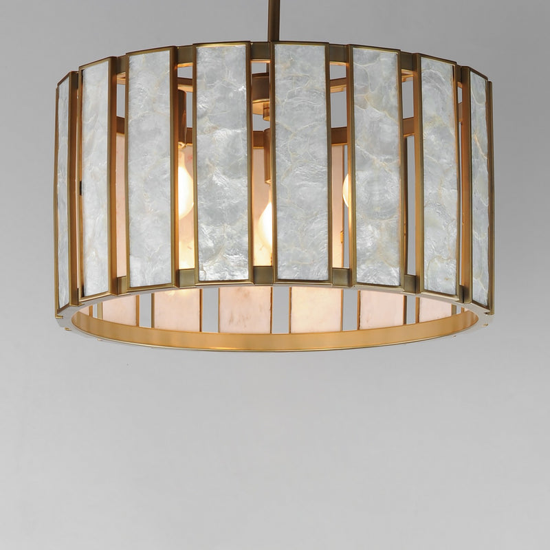 Maxim 12803CZNAB Three Light Pendant, Capiz / Natural Aged Brass