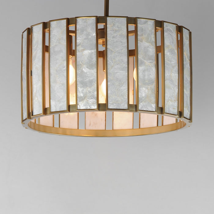 Maxim 12803CZNAB Three Light Pendant, Capiz / Natural Aged Brass