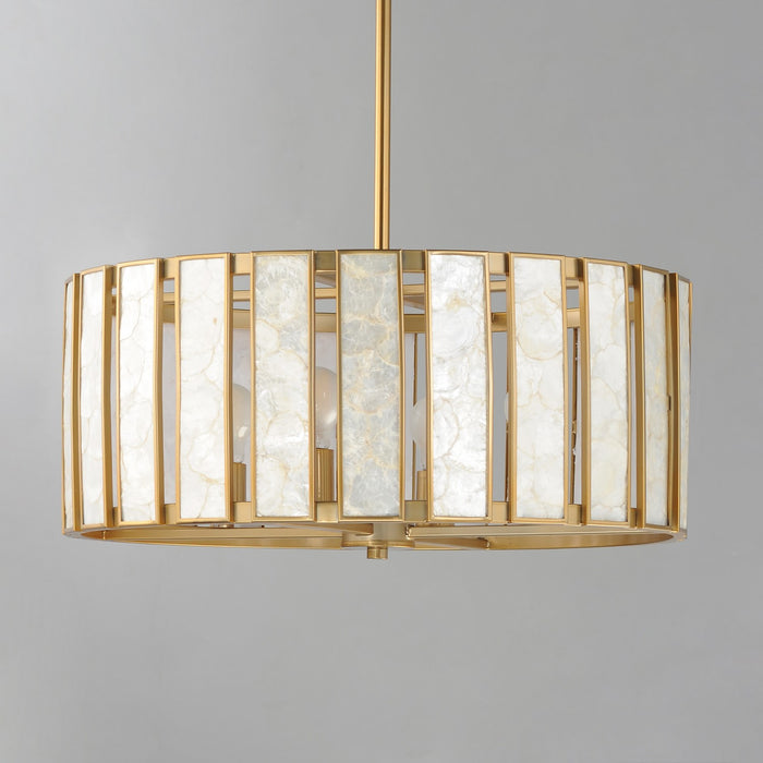 Maxim 12804CZNAB Four Light Pendant, Capiz / Natural Aged Brass
