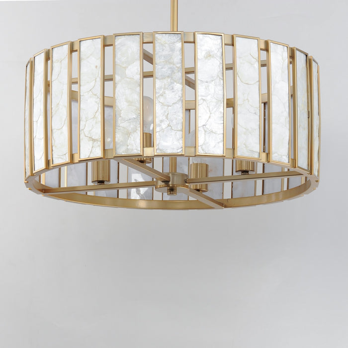 Maxim 12804CZNAB Four Light Pendant, Capiz / Natural Aged Brass