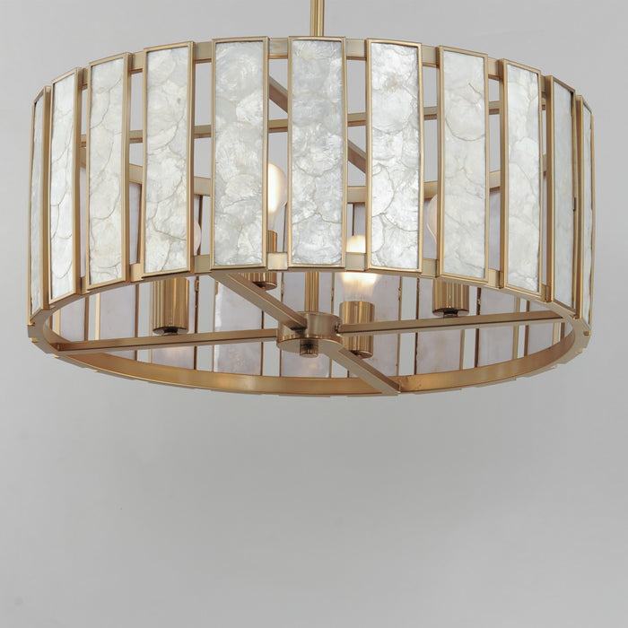 Maxim 12804CZNAB Four Light Pendant, Capiz / Natural Aged Brass