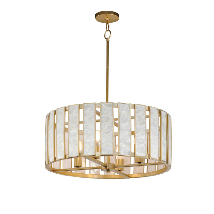 Maxim 12804CZNAB Four Light Pendant, Capiz / Natural Aged Brass