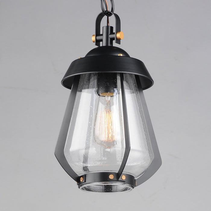 Maxim 30621CDBKAB One Light Outdoor Pendant, Black / Antique Brass